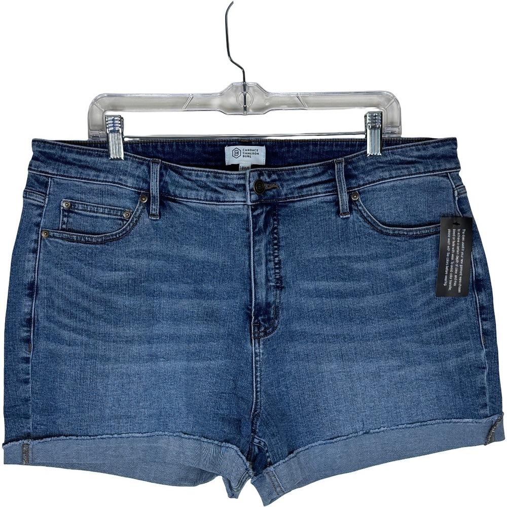 Candace Cameron‎ Bure Womens 18WP Blue Denim Shorts Cuffed High Rise A488195 NEW